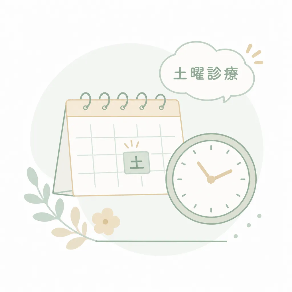 土曜診療を表す、カレンダーと時計のやわらかいイラスト